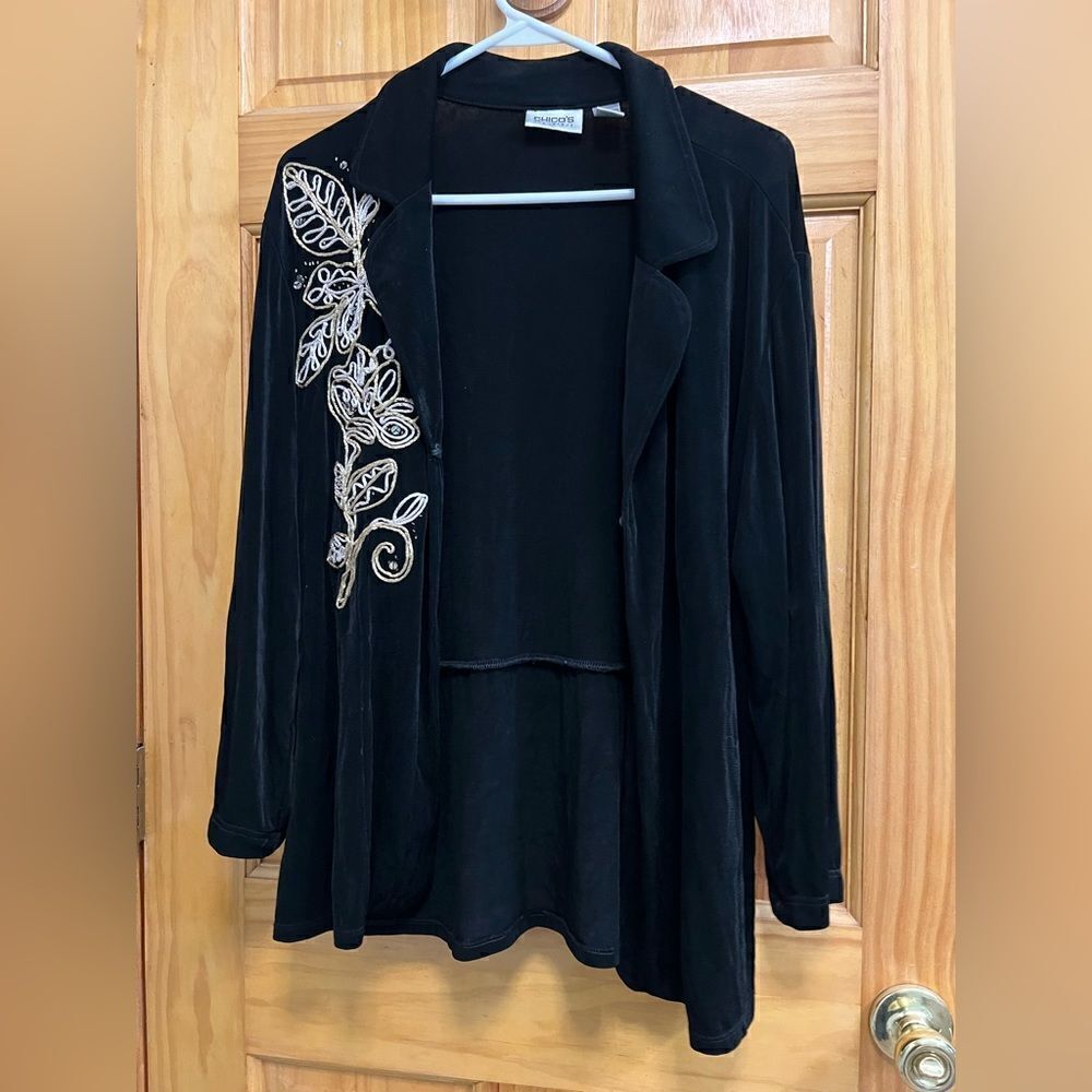 Chico’s travelers size 3 embroidered and sequin embellished cardigan